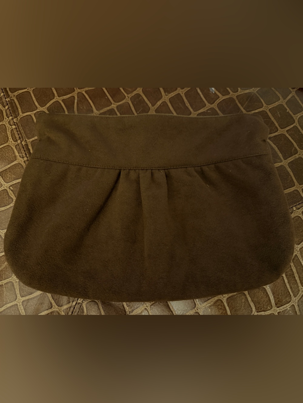 Vintage Brown Pleated Suede Clutch
